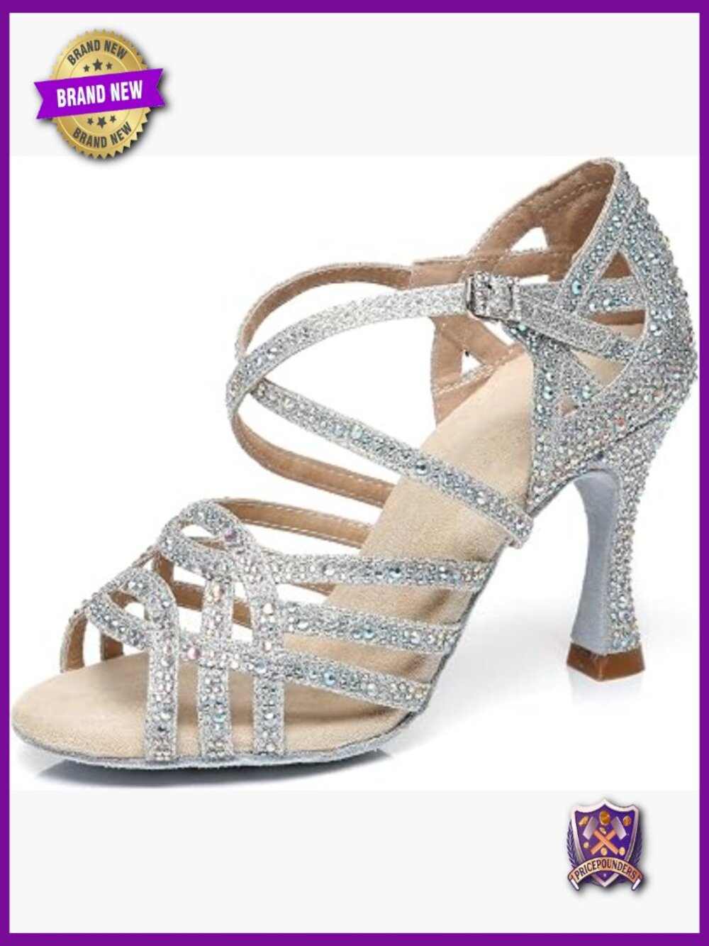 Women's Rhinestone Dance Heels Latin Salsa Heeled Sandals Ankle Strap